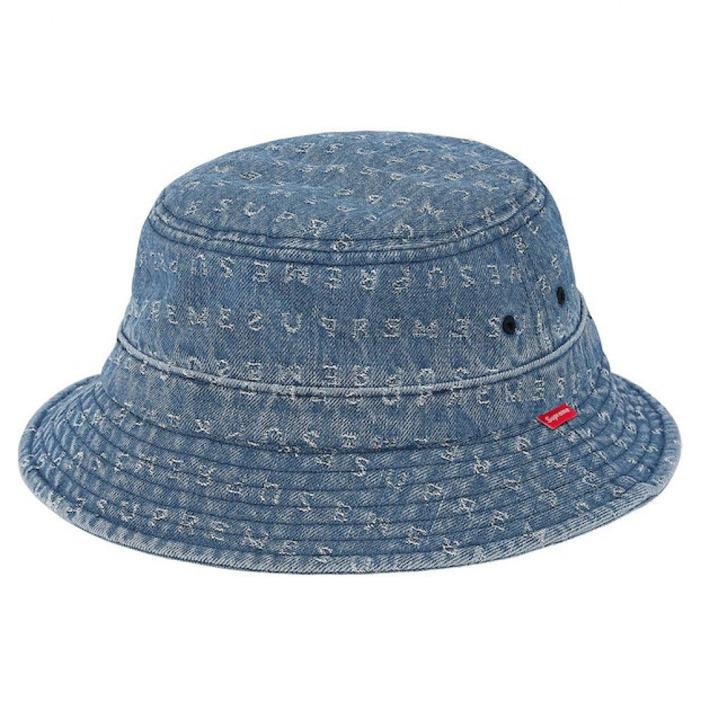Supreme Jacquard Logos Denim Bucket Hat (Blue)