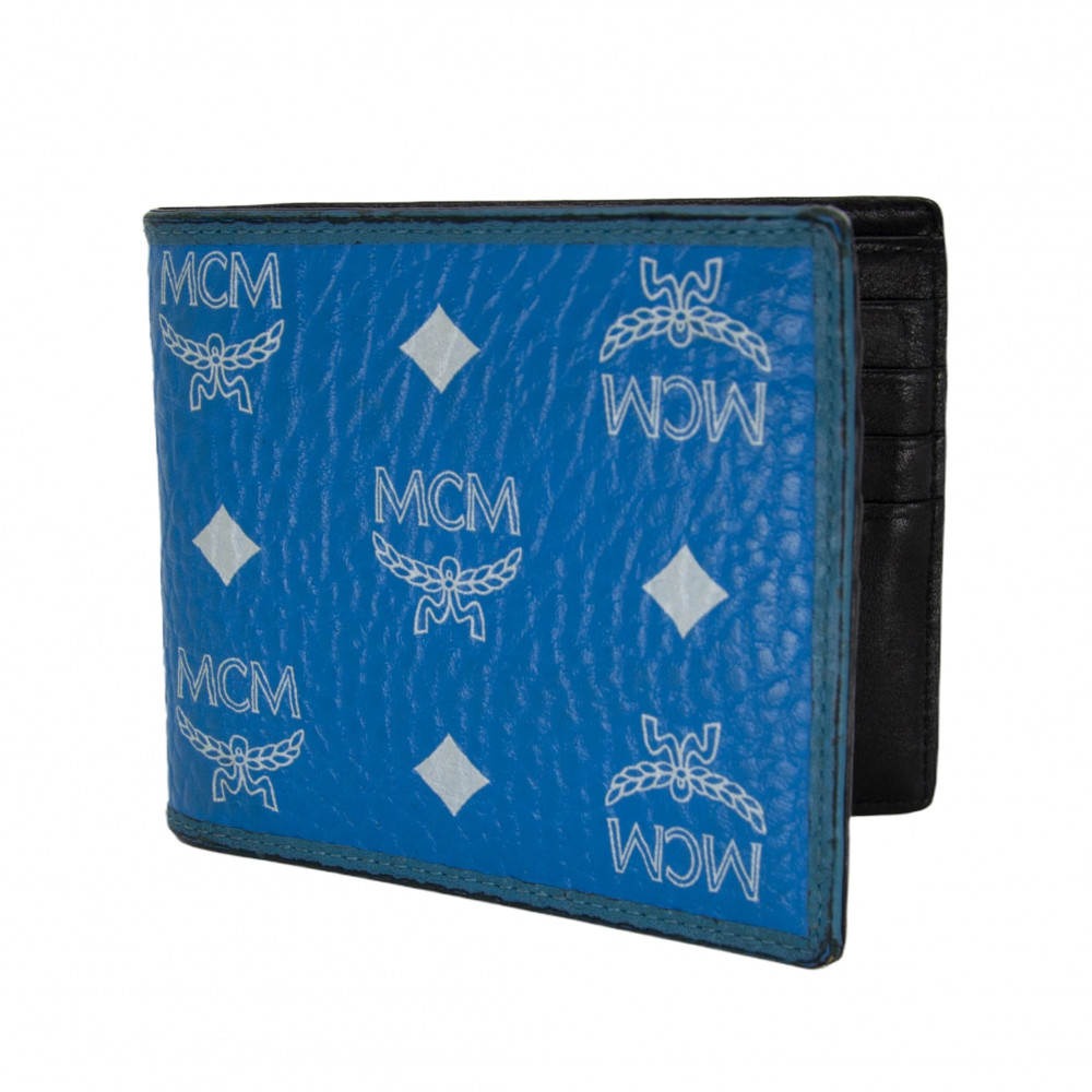 MCM Small Monogram Bi-Fold Wallet (Blue)