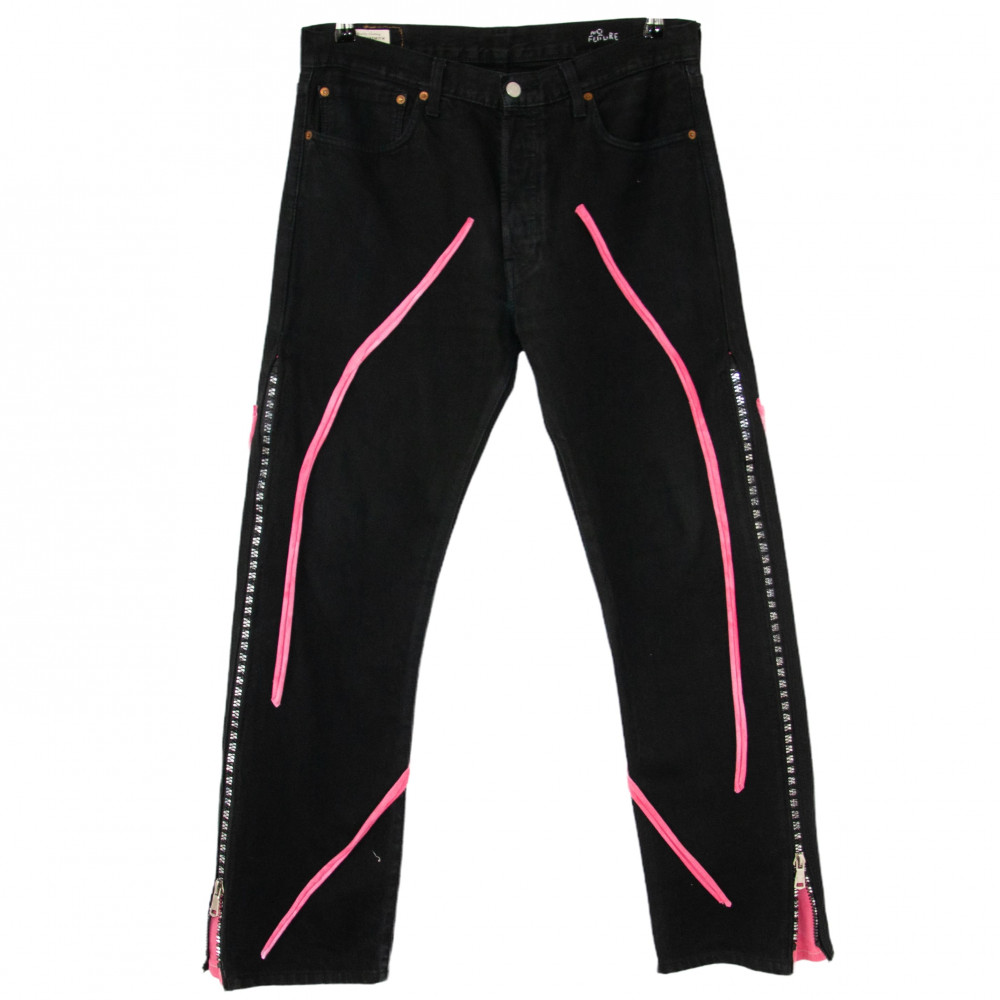 NoFuture Flared Levis 501 Jeans with Zippers (Black/Pink)